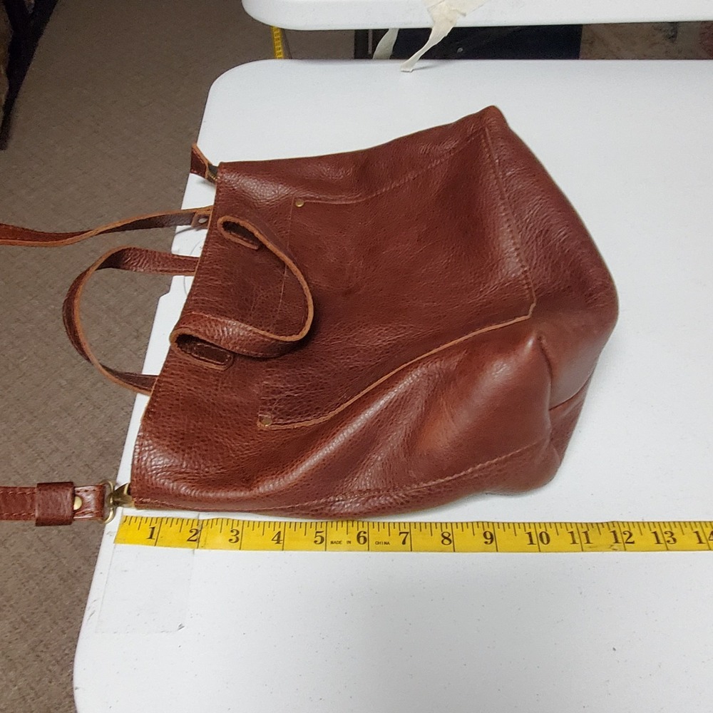 Portland Leather Goods Womens Leather Mini Crossbody Tote Brown Adjustable Zip - Picture 15 of 16